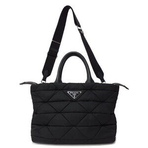 Prada Small Padded ReNylon 2way Tote Shoulder Bag triangle quilting BLACK